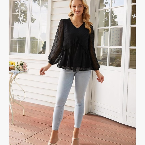 Black Swiss dot chiffon top - Picture 3 of 3